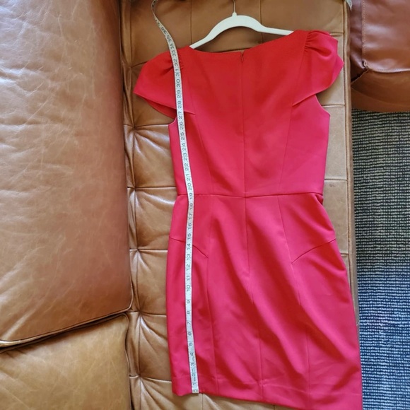 Milly Gather Short Sleeve Italian Cady Lipstick Red Mini Dress - Picture 10 of 10